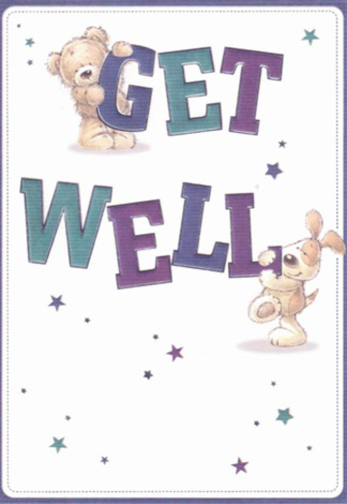 Imbued with gentle encouragement, this get well card features the kind of whimsical artistry that mirrors the tranquil parks and friendly lanes throughout Welwyn. Two endearing companions-a plush bear and an exuberant puppy-are framed by twinkling stars, as if tossing well wishes across the serene landscape. The dimensional 'Get Well' lettering in saturated purples and aquas rises confidently from a softly lit, pristine backdrop, reminiscent of sunrise over Digswell Lake. Textural details in the cuddly fur and velvety puppy ears beg to be touched, channeling that sense of closeness one feels when sending a bouquet crafted by a local Welwyn florist, with every stem placed thoughtfully. The emotional warmth radiates from their expressive faces, filling the card with an uplifting, affectionate energy. Imagine presenting this card alongside a hand-tied arrangement from a trusted florist, creating a paired gesture that brightens not just a room, but a whole day. Its calming palette and gentle mood are perfectly attuned to fostering comfort and hope, no matter the recipient's age or stage of recovery.