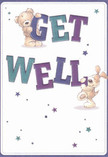 This vibrant get well card immediately radiates playful optimism, its two lovable figures-a teddy bear and a puppy-seeming to tumble straight from the heart of Welwyn's community spirit. They joyfully support the colourful, oversized letters spelling out 'Get Well,' drawing the eye with bold indigos and teals that echo the cool, refreshing tones of springtime in Sherrardspark Wood. Soft, richly illustrated fur makes each character feel ready to embrace the recipient, offering the same warmth as a comforting bouquet gathered at a local Welwyn market. Across the card, stars in shades of blue and purple sparkle like hopeful wishes scattered through the night sky. The gentle off-white background preserves a feeling of clarity, much like sunlight streaming into a favourite Welwyn shop. Every detail, from the friendly faces to the lively text, is a visual hug, inviting the recipient to bask in genuine kindness-an uplifting gift for anyone in recovery, reflecting the compassionate touch that defines this Hertfordshire town.